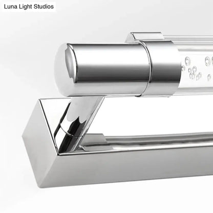 Modern chrome pipe acrylic vanity lighting bathroom wall lamp with sleek angular towel rack and clear bubble-patterned glass panel