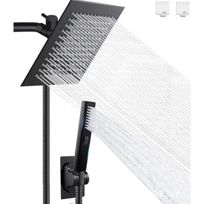Black matte rain pressure spray head shower set with square pressure spray head and matching handheld unit by decorbites black