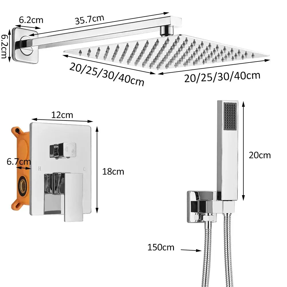 Modern chrome shower faucet with square rain shower head and integrated handheld spray in sleek minimalist design