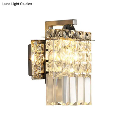 Modern chrome rectangle crystal wall light with brass-finished metal frame and faceted crystals for 110v-120v use