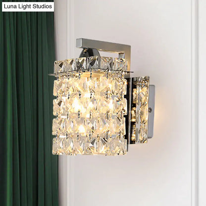 Modern chrome rectangle crystal wall light with cascading clear crystals and sleek bracket for 110v-120v and 220v-240v use