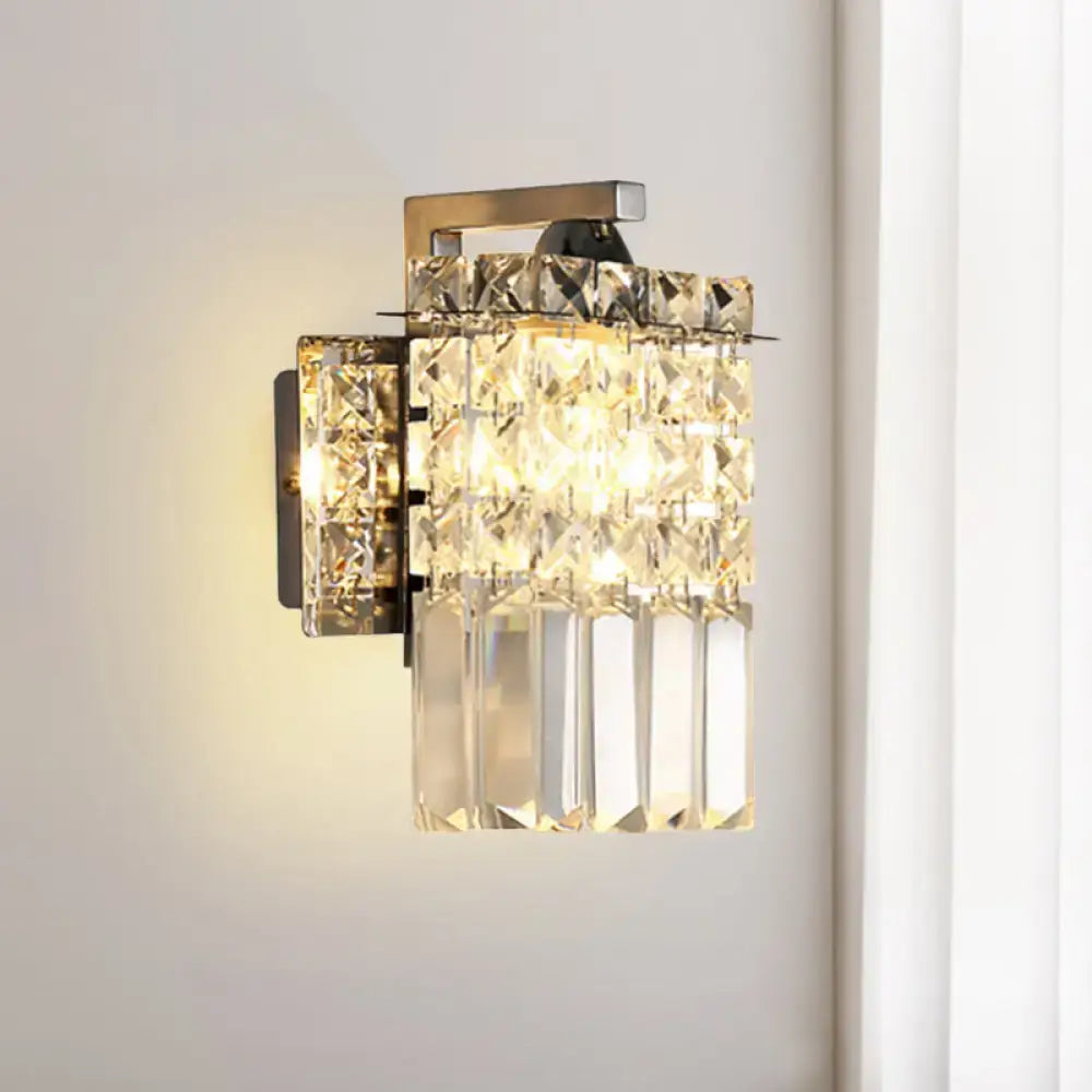Modern chrome rectangle crystal wall light with vertical prism glass panels and metallic bracket for 110v-120v or 220v-240v use