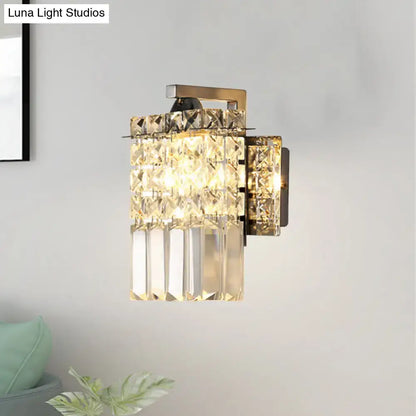 Modern chrome rectangle crystal wall light with brushed brass finish and geometric design for 110v-120v or 220v-240v use