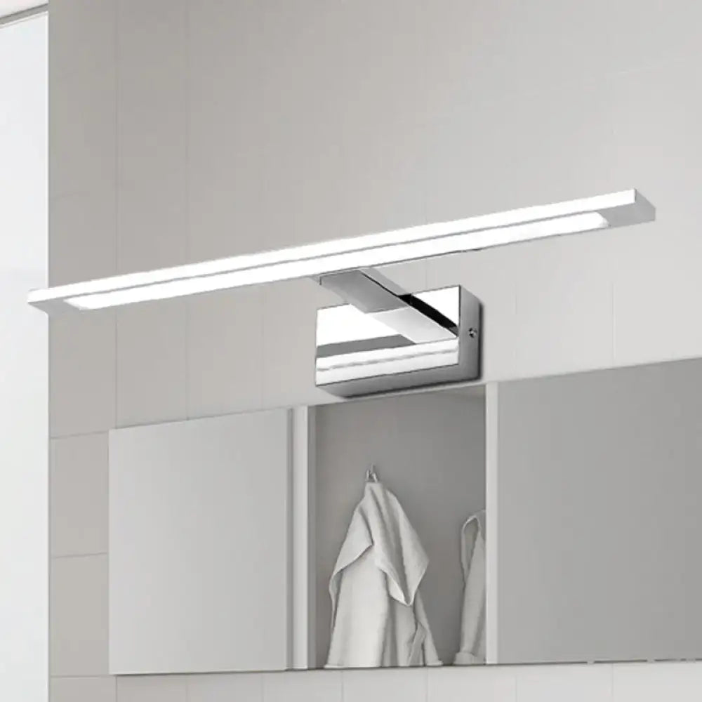 Modern chrome rectangle led bathroom vanity light with sleek design mounted above mirrored cabinet for bathroom vanity use