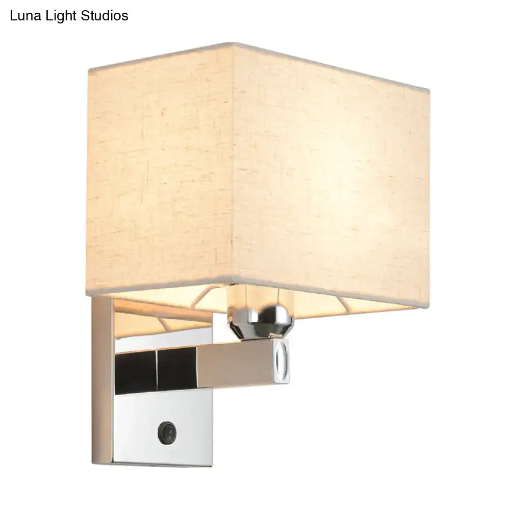 Modern chrome rectangle wall sconce with beige linen shade and metal frame bulb included e26 e27 bedroom light
