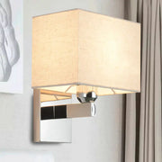 Modern chrome rectangle wall sconce with beige linen shade and chrome base bulb included compatible with e26 e27 bulbs