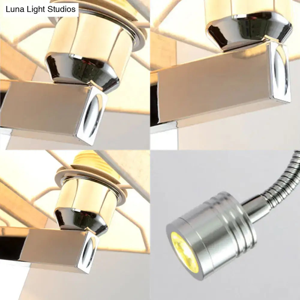 Modern chrome rectangle wall sconce with beige linen shade and adjustable chrome-finished e26 e27 led spotlight bulb included