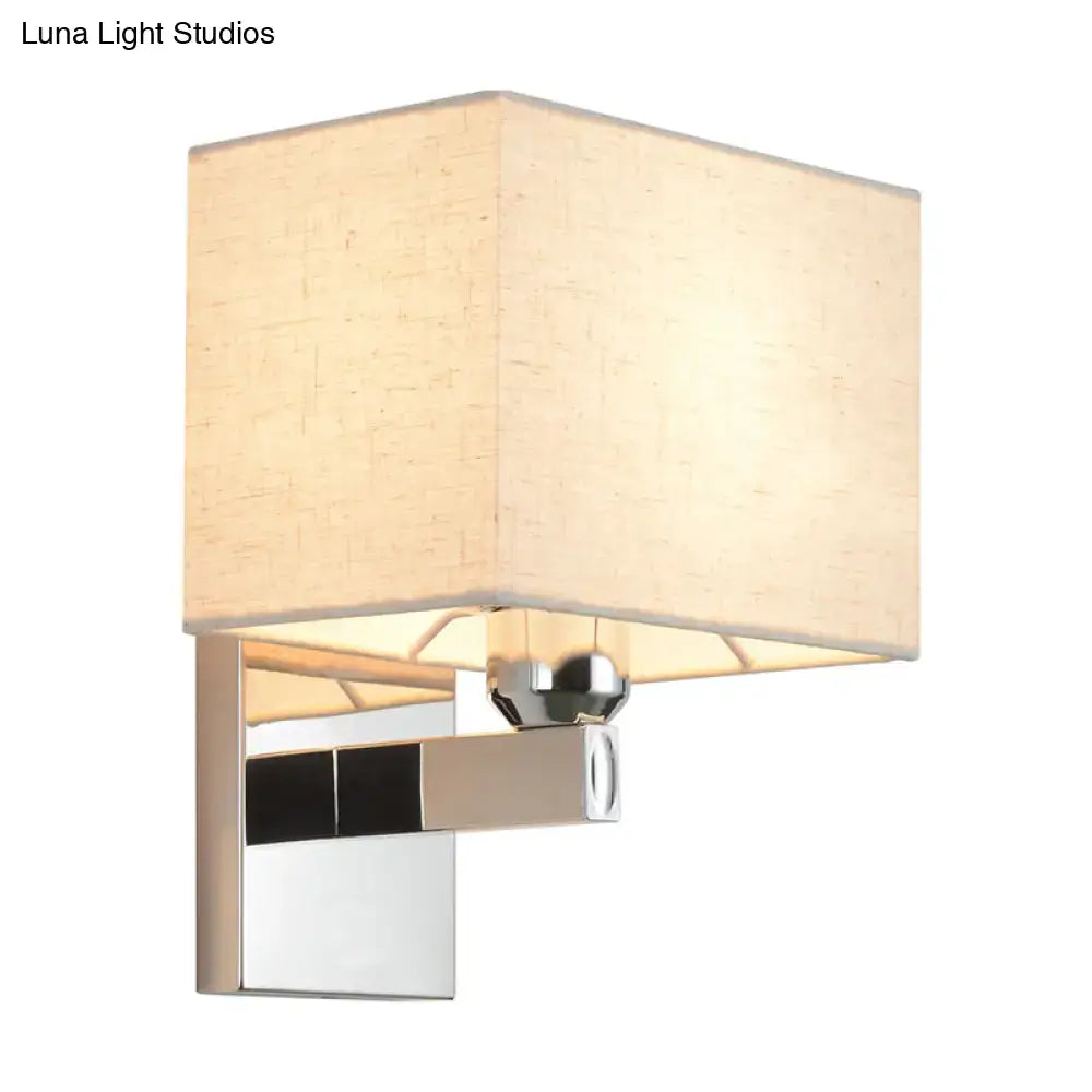 Modern chrome rectangle wall sconce with beige linen shade and polished metal frame bulb included e26 e27 compatible