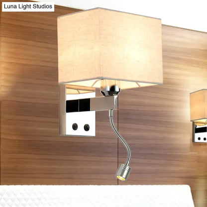Modern chrome rectangle wall sconce with beige linen shade and adjustable gooseneck reading light bulb included e26 e27
