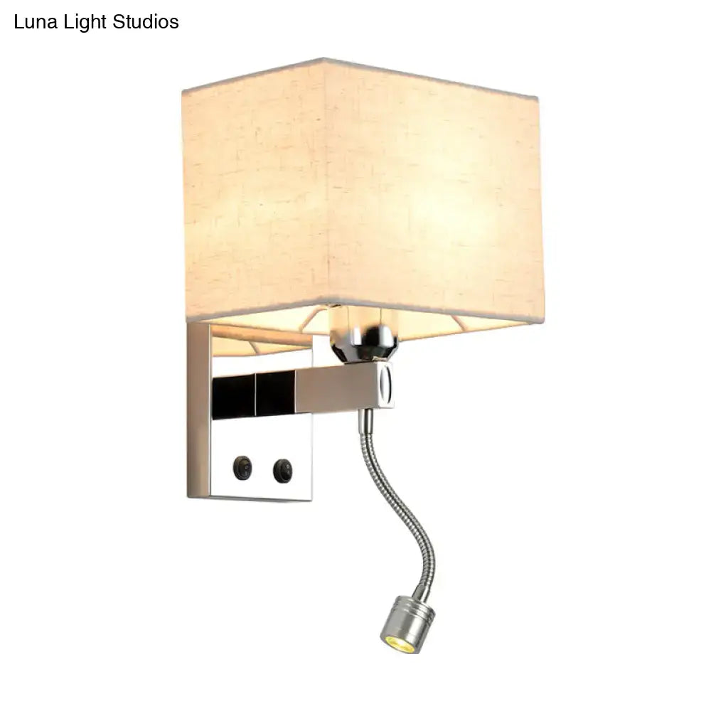 Modern chrome rectangle wall sconce with beige linen shade and adjustable gooseneck reading light bulb included e26 e27