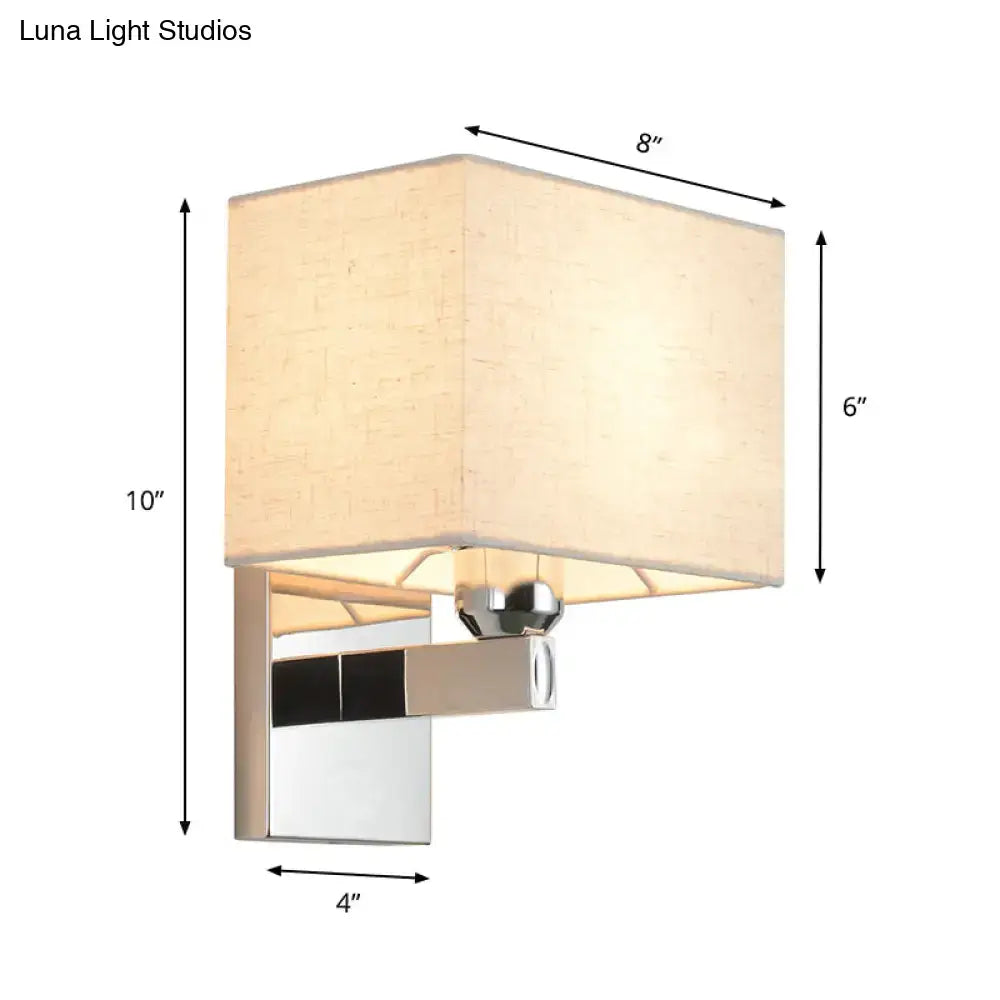 Modern chrome rectangle wall sconce with beige linen fabric shade and chrome base bulb included e26 e27 compatible