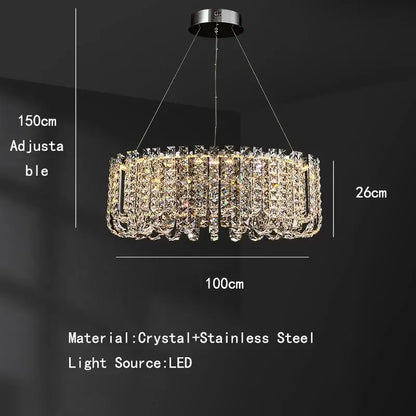 Modern chrome rectangular crystal pendant ceiling lamp with stainless steel frame and adjustable height 150cm decorbites crystal pendant