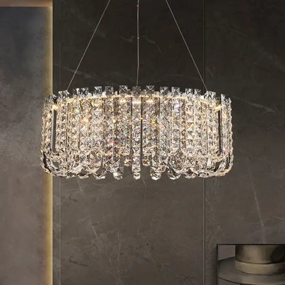 Modern chrome rectangular crystal pendant ceiling lamp with clear faceted prisms by decorbites crystal pendant