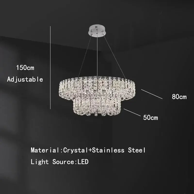Modern chrome rectangular crystal pendant ceiling lamp with a two-tiered decorbites crystal pendant and led lighting