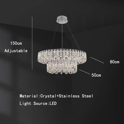 Modern chrome rectangular crystal pendant ceiling lamp with a two-tiered decorbites crystal pendant and led lighting