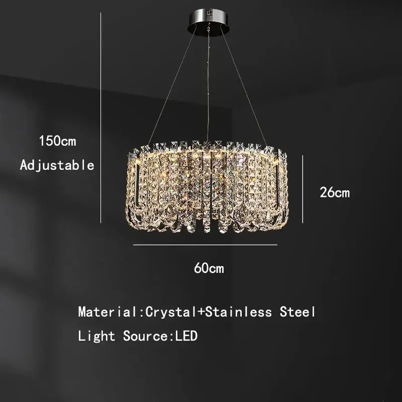 Modern chrome rectangular crystal pendant ceiling lamp featuring a sparkling decorbites crystal pendant with led lighting