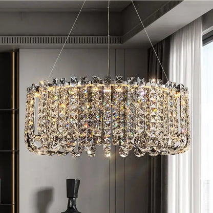 Modern chrome rectangular crystal pendant ceiling lamp with crystal pendant ceiling design refracting vibrant hues