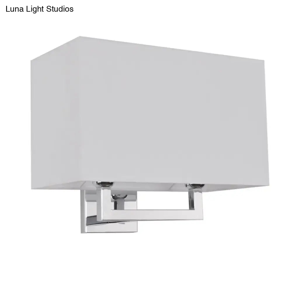 Modern chrome rectangular fabric wall sconce with sleek frame and soft white shade suitable for 110v-120v or 220v-240v light