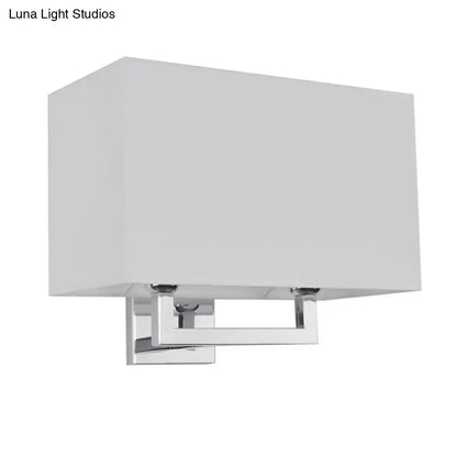 Modern chrome rectangular fabric wall sconce with sleek frame and soft white shade suitable for 110v-120v or 220v-240v light
