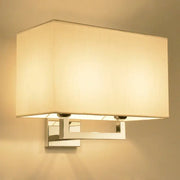 Modern chrome rectangular fabric wall sconce with cream shade and polished metal frame for 110v-120v or 220v-240v light type