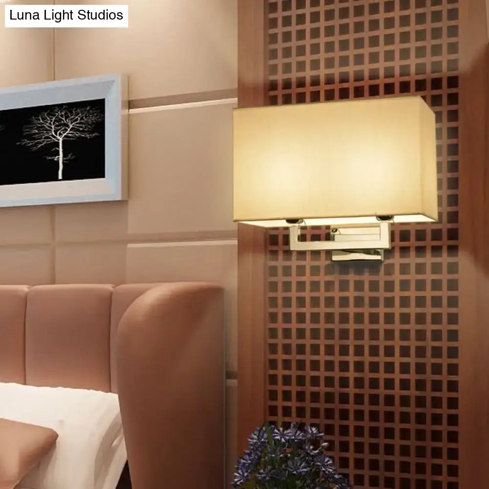 Modern chrome rectangular fabric wall sconce with warm beige shade suitable for 110v-120v and 220v-240v light type