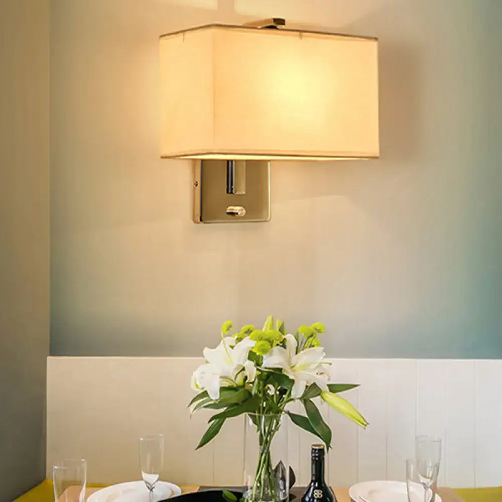 Modern chrome rectangular fabric wall sconce with soft linen shade and brushed brass fixture for e26 e27 bulbs