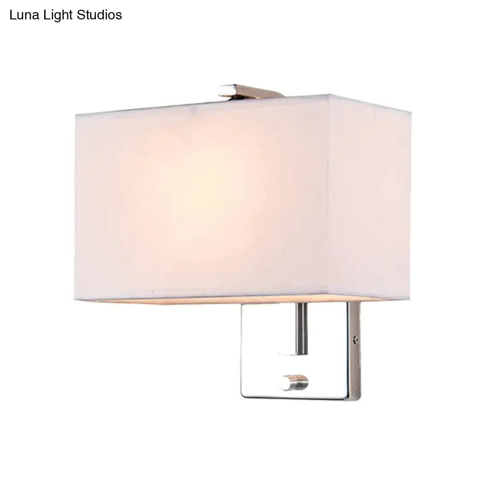 Modern chrome rectangular fabric wall sconce with soft white shade and polished metal frame for e26 e27 bulbs