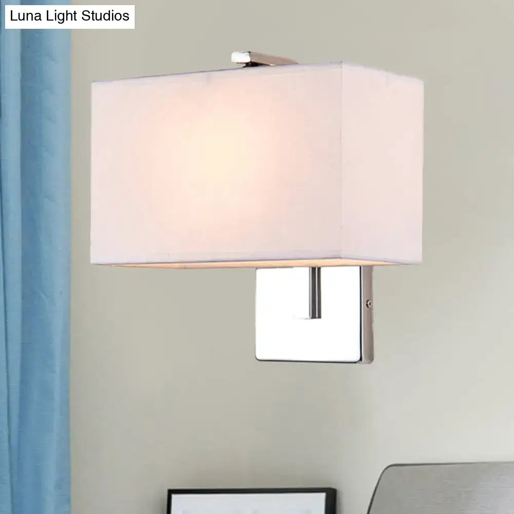 Modern chrome rectangular fabric wall sconce with off-white shade and e26 e27 base for living room lighting