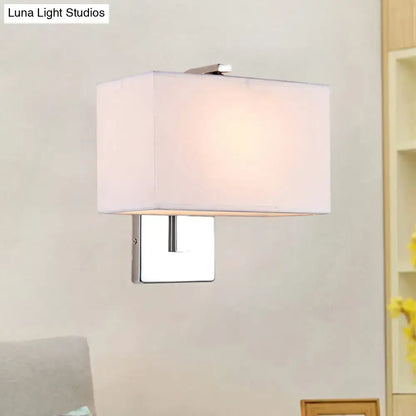 Modern chrome rectangular fabric wall sconce with soft white shade and e26 e27 base for living room lighting