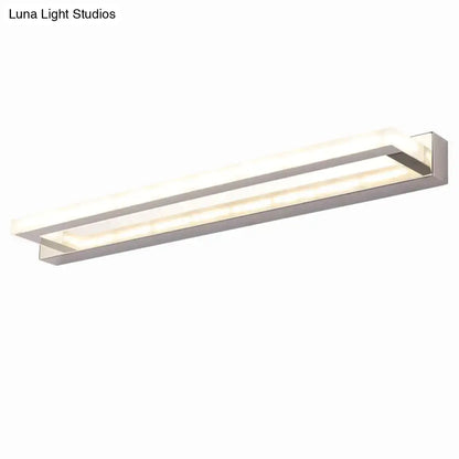 Modern chrome rectangular led sconce bathroom wall light with sleek silver metallic frame and two parallel illuminated strips