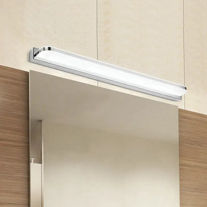 Modern chrome rectangular led wall light with warm white light and sleek design for bathroom light fixture