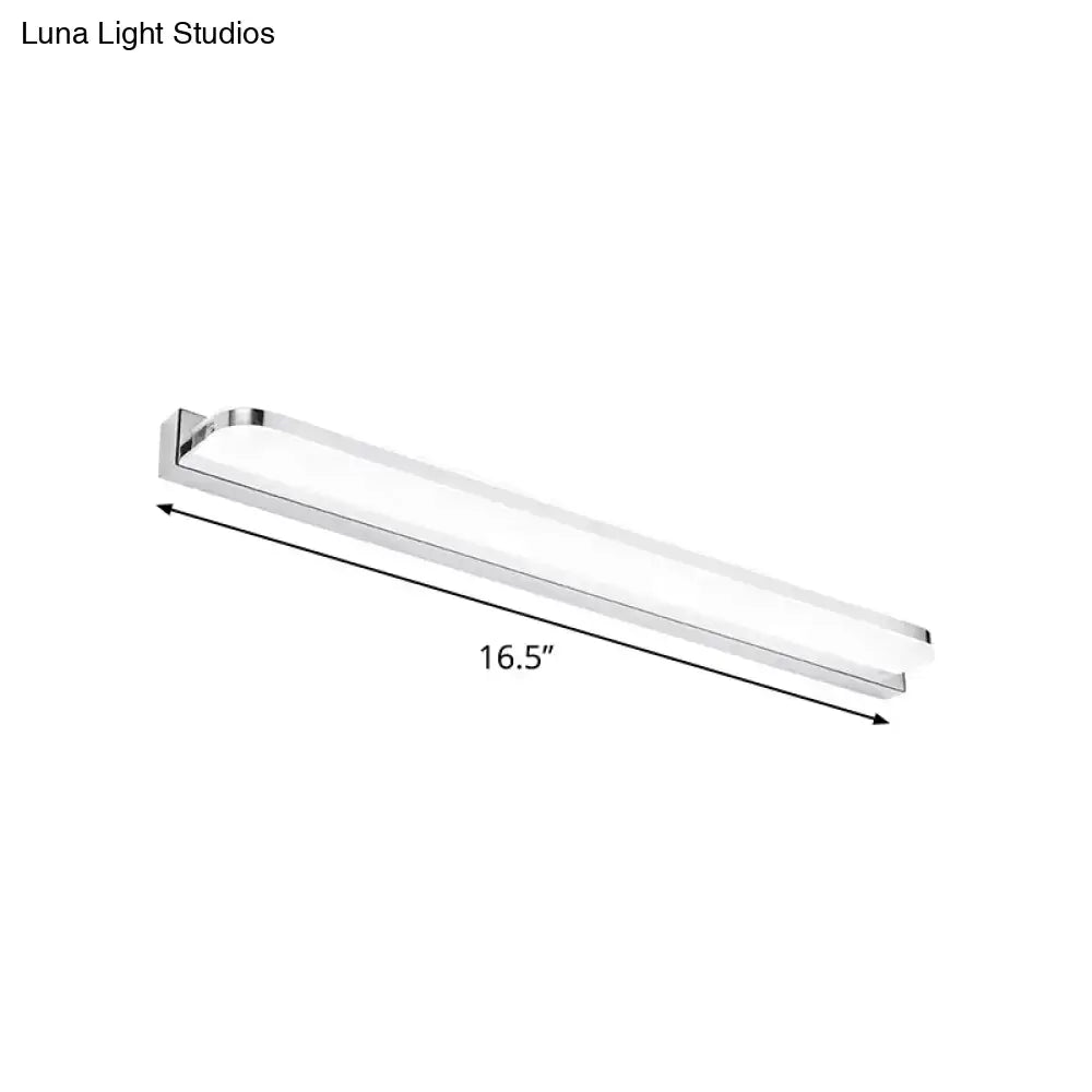 Modern chrome rectangular led wall light fixture with sleek minimalist design and warm white light for bathroom use