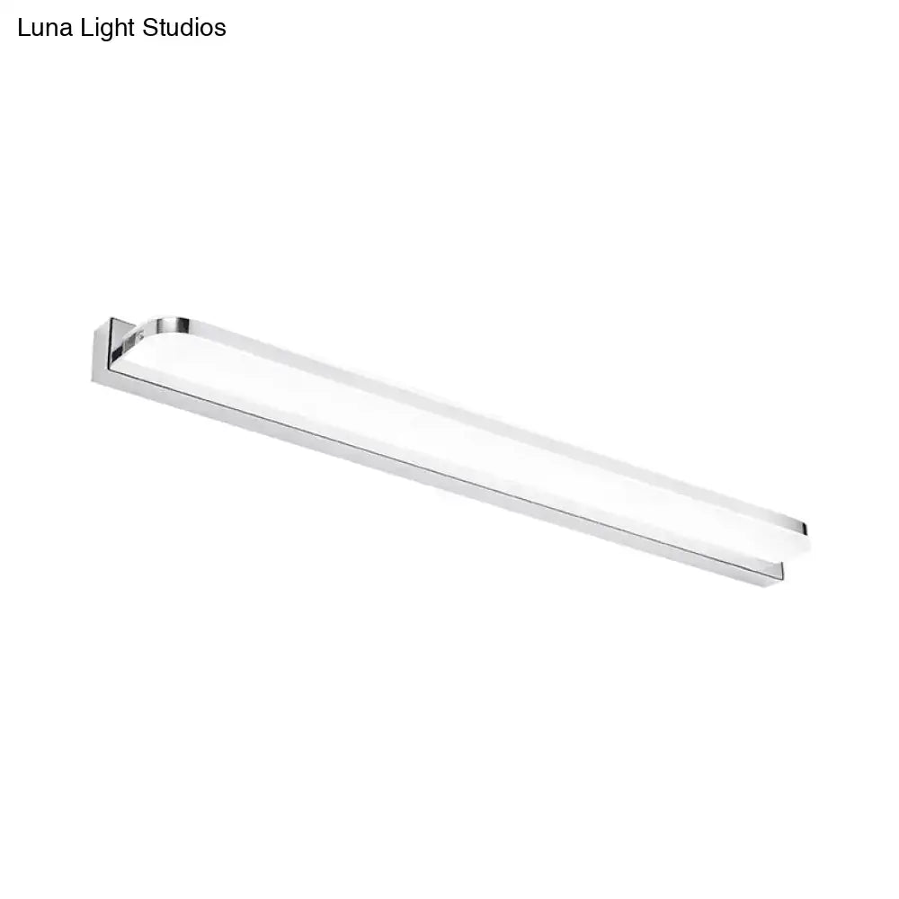 Modern chrome rectangular led wall light fixture with warm white light and sleek minimalist design for bathroom use
