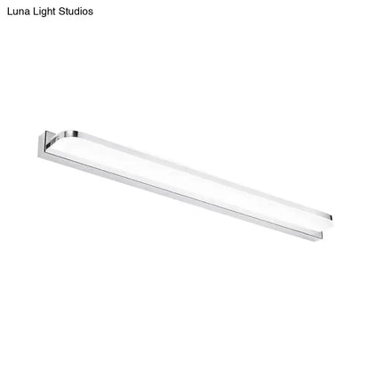Modern chrome rectangular led wall light fixture with warm white light and sleek minimalist design for bathroom use