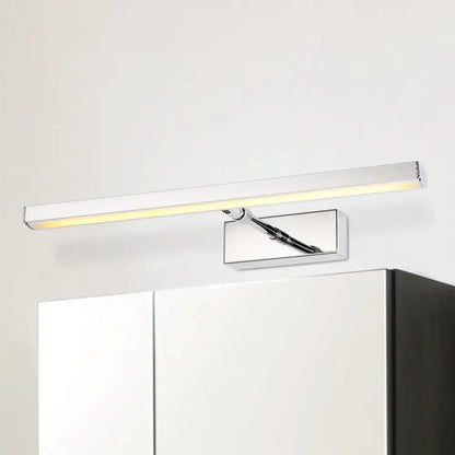 Modern chrome rectangular led wall light with sleek minimalist design and warm led illumination for bedroom use
