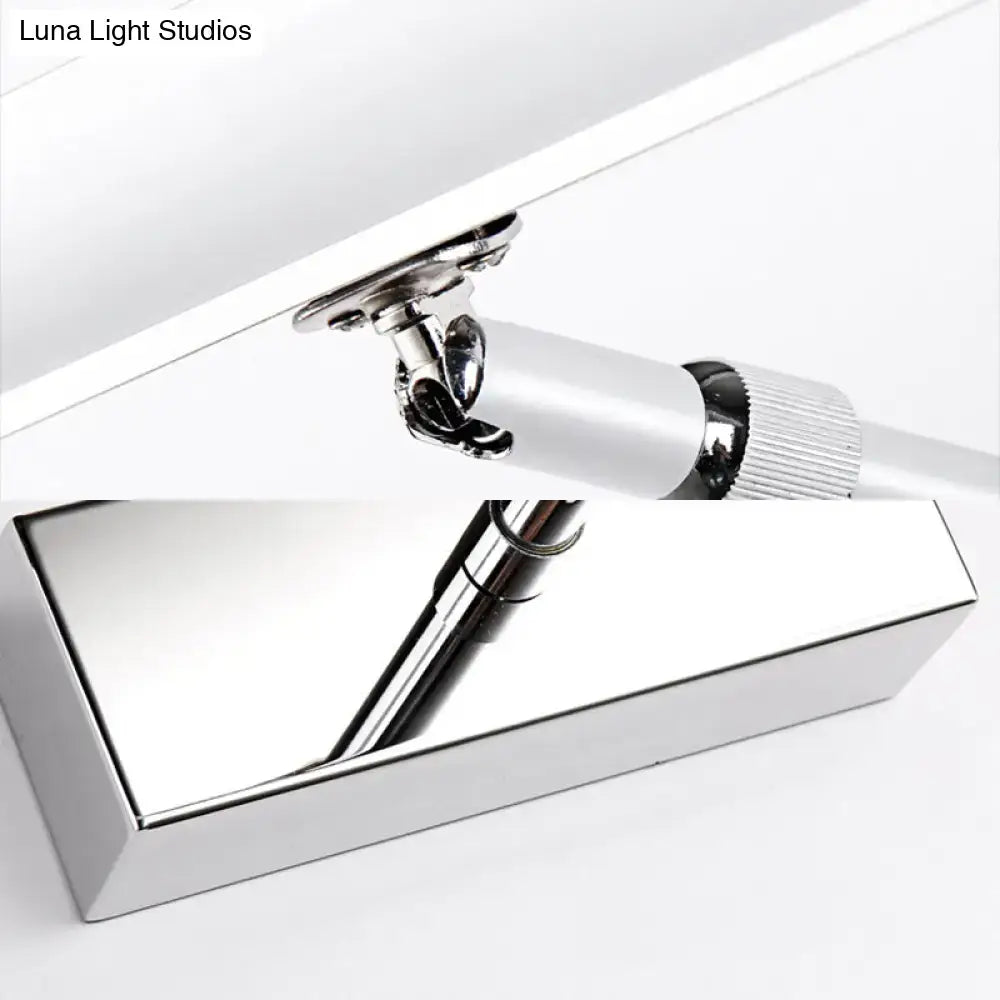 Modern chrome rectangular led wall light with adjustable cylindrical arm and knurled knob for bedroom use