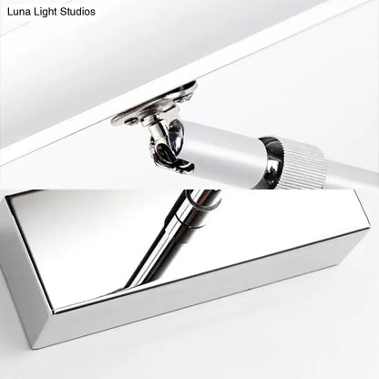 Modern chrome rectangular led wall light with adjustable cylindrical arm and knurled knob for bedroom use
