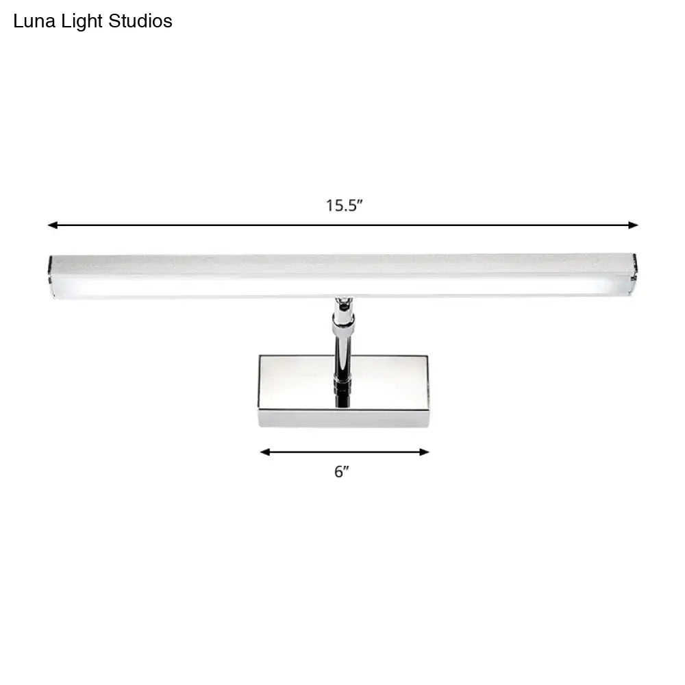 Modern chrome rectangular led wall light with sleek design measuring 15.5 by 6 inches for bedroom sconce use