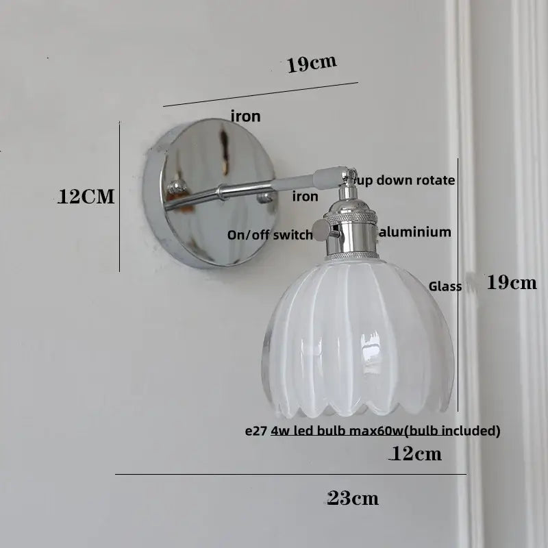 Modern chrome ribbed clear glass wall lamp with polished iron base and elegant white shade for bedroom decorbites clear glass