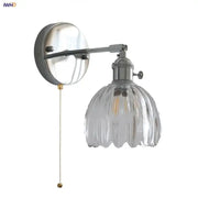Modern chrome ribbed clear glass wall lamp with brass pull chain for dining room decorbites clear glass wall lamp