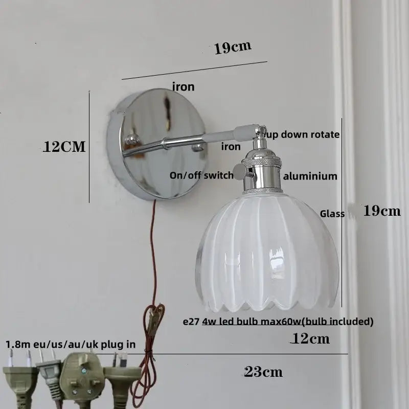 Modern chrome ribbed clear glass wall lamp with polished chrome iron base and fluted shade by decorbites clear glass