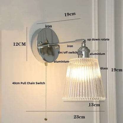 Modern chrome ribbed clear glass wall lamp with polished iron and aluminum hardware for dining room decorbites clear glass