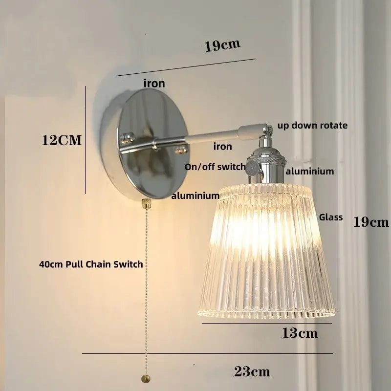 Modern chrome ribbed clear glass wall lamp with polished iron and aluminum hardware for dining room decorbites clear glass