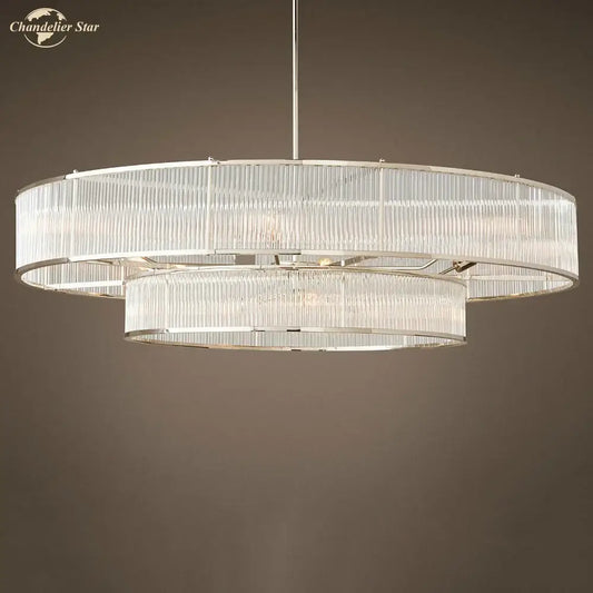 Modern chrome ribbed glass chandeliers with double-tiered clear glass panels for dining room decorbites glass chandeliers