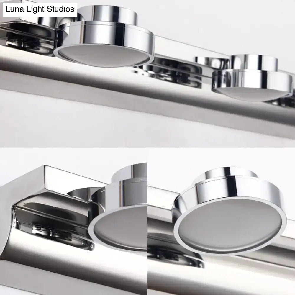 Modern chrome round wall lamp bathroom light with sleek cylindrical lamp heads and polished metallic bar fixture
