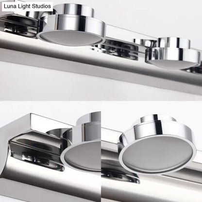 Modern chrome round wall lamp bathroom light with sleek cylindrical lamp heads and polished metallic bar fixture