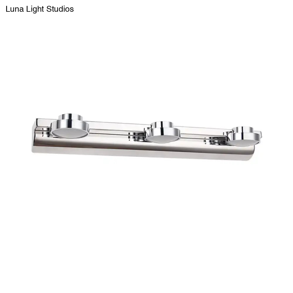 Modern chrome round wall lamp with three acrylic shades featuring a sleek minimalist design for bathroom use