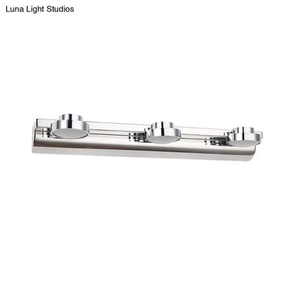 Modern chrome round wall lamp with three acrylic shades featuring a sleek minimalist design for bathroom use