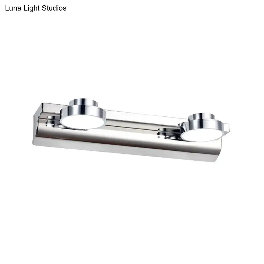 Modern chrome round wall lamp with double-head acrylic shade and minimalist design for bathroom lighting