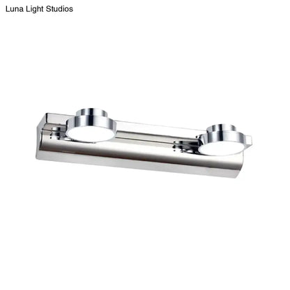 Modern chrome round wall lamp with double-head acrylic shade and minimalist design for bathroom lighting